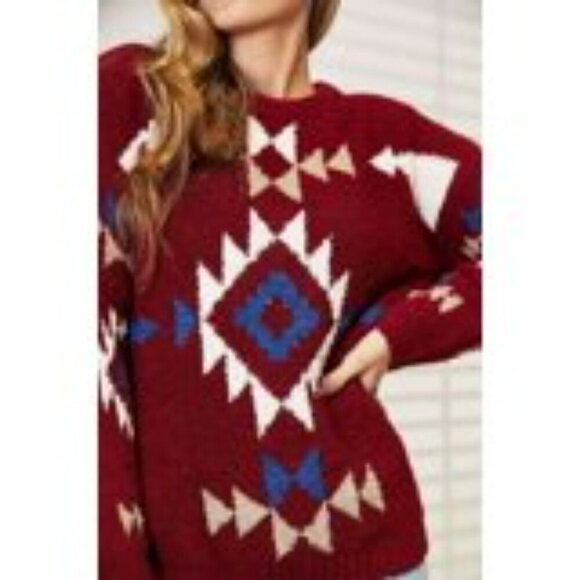 HEYSON Full Size Aztec Soft Fuzzy Sweater Color Red Wine Size 3X - Picture 4 of 11